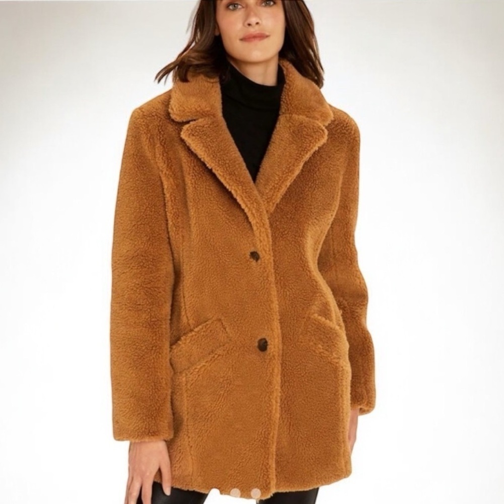 SEBBY” Sherpa Coat Teddy Jacket Light Nutmeg Oversized XS Balletcore Boh…